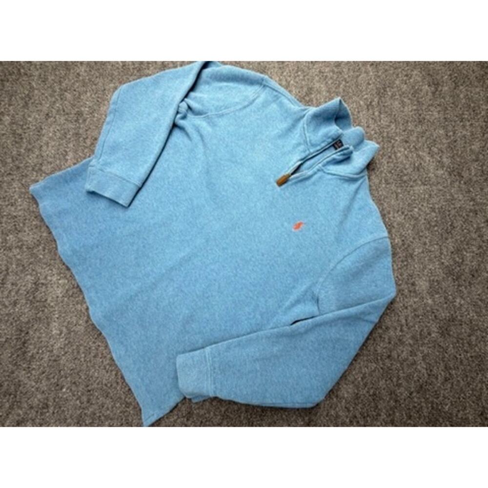 Polo Ralph Lauren 1/4 Zip Sweater Blue Wool Blend L
